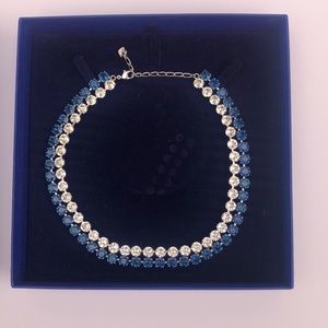 NEW- Swarovski 2 layer silver & blue crystal necklace / choker.